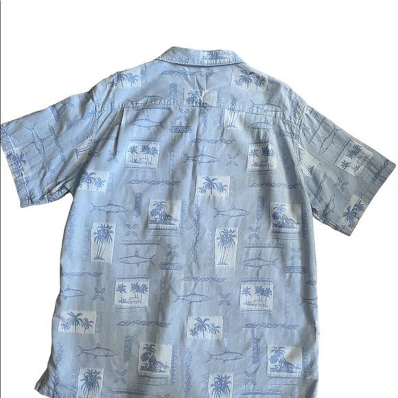 Columbia Polo SHIRT Mens XL Blue Tropical River Lodge Short Sleeve Button Down - Picture 2 of 8
